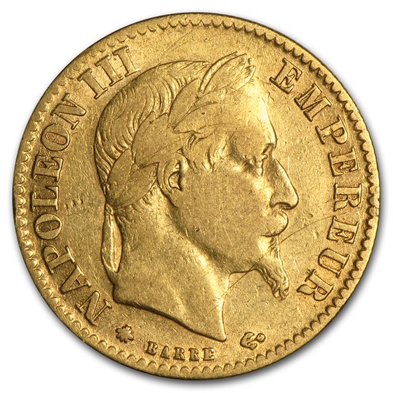 France Gold 10 Francs Napoleon III Laureate Avg Circ (1862-1868) France Gold 10 Francs Napoleon III Laureate Avg Circ (1862-1868)